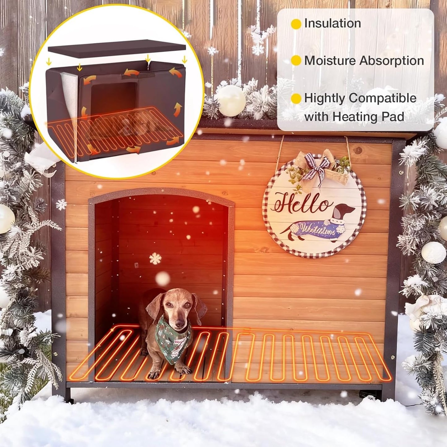 Weatherproof Wooden Dog House with Raised Feet & Iron Frame