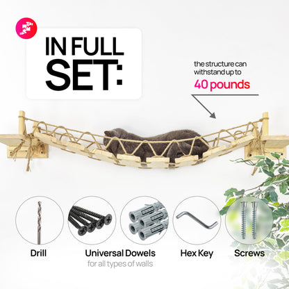 45" Cat Wall Bridge with Rope, Shelf & Hammock Climbing Set