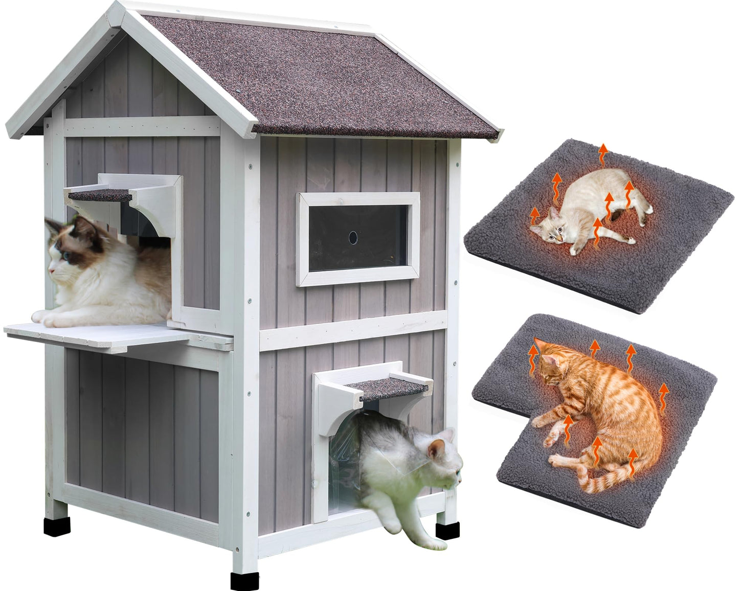 Weatherproof Outdoor Cat House with Escape Door & Wooden Shelter
