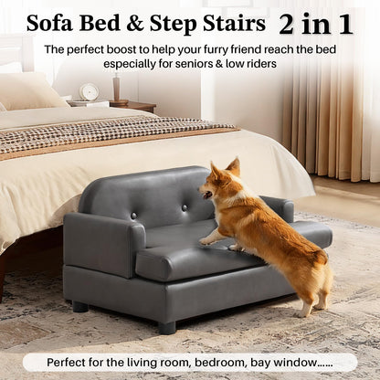 Luxury Elevated Dog Sofa Bed with Waterproof Leather & Foam Cushion