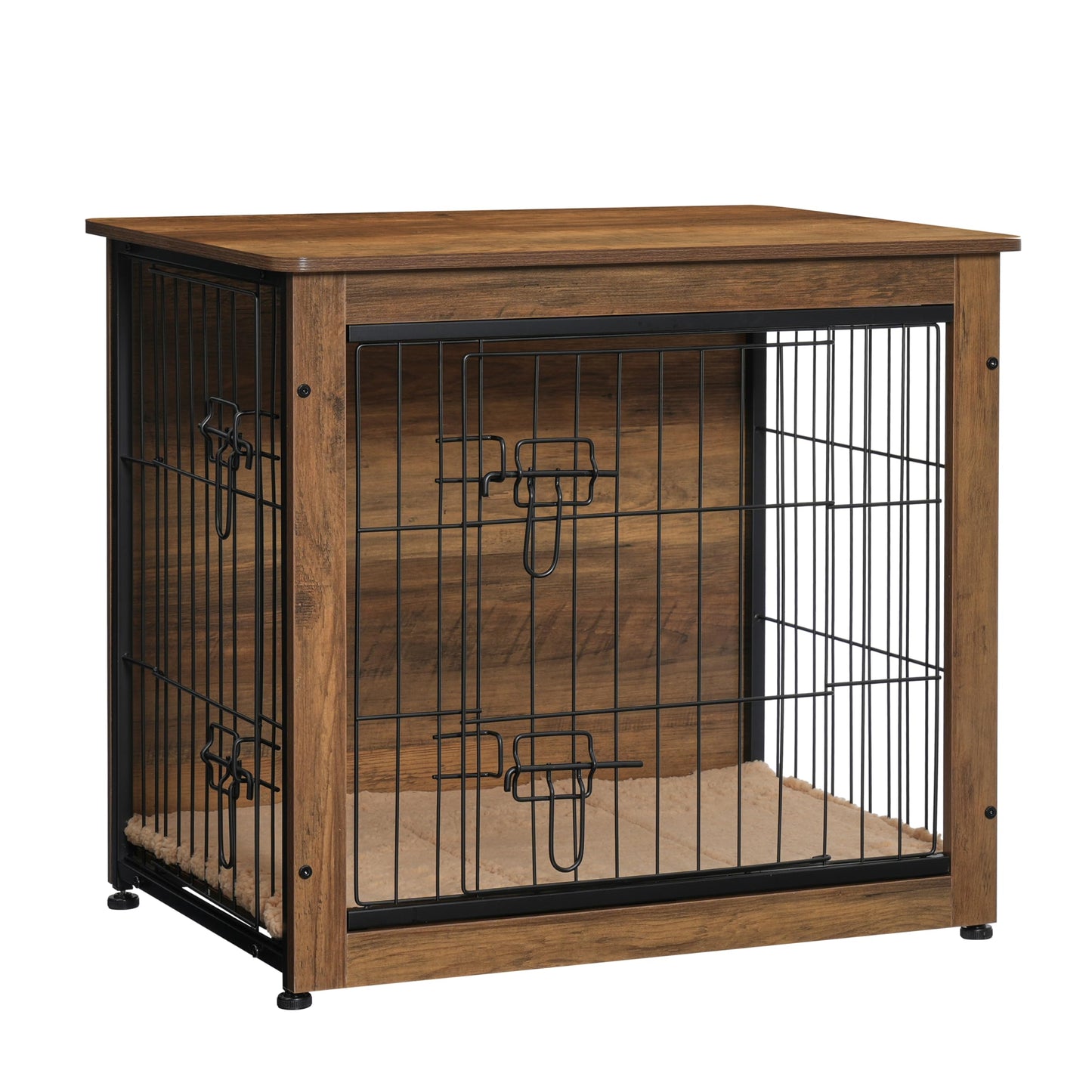 Wooden Dog Crate Furniture with Cushion & Double Doors