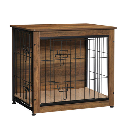 Wooden Dog Crate Furniture with Cushion & Double Doors