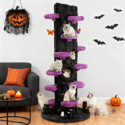 90.5" Tall Cat Tree Tower with Condo, Plush Platforms & Scratching Board