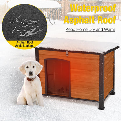 Weatherproof Wooden Dog House with Raised Feet & Iron Frame