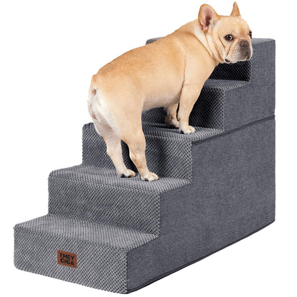 Extra Wide Dog Stairs Ramp for Bed & Couch, 3–5 Steps