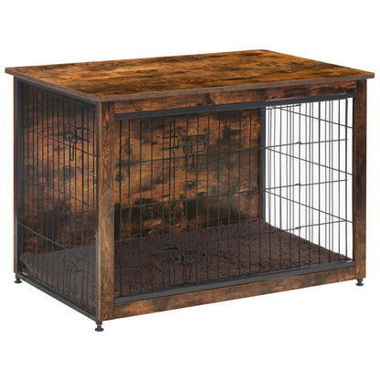 Wooden Dog Crate Furniture with Cushion & Double Doors