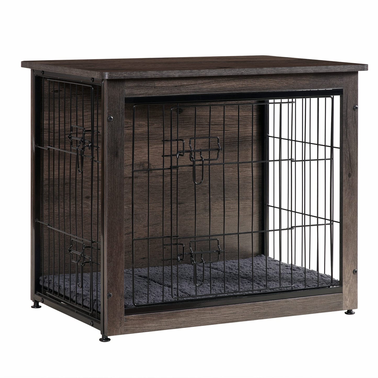 Wooden Dog Crate Furniture with Cushion & Double Doors