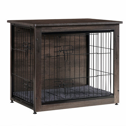 Wooden Dog Crate Furniture with Cushion & Double Doors