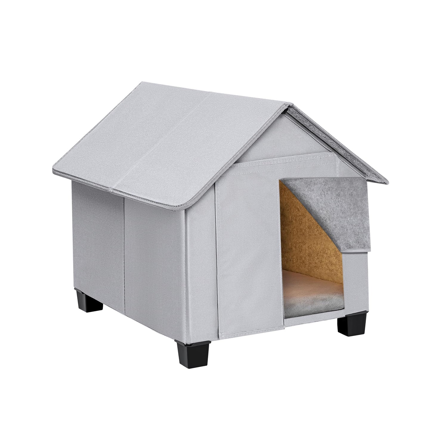 Elevated Foldable Dog House with Removable Plush Mat