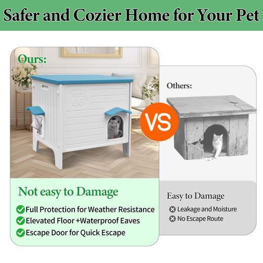 Weatherproof Outdoor Cat House with Escape Door & Waterproof Shelter