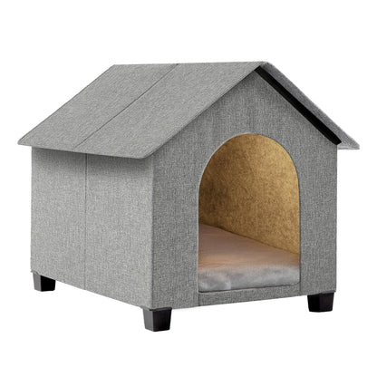 Elevated Foldable Dog House with Removable Plush Mat