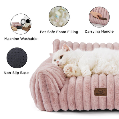 Bedsure Cute Pet Couch - Fluffy Cat Sofa with Premium Soft Corduroy Fleece, Fuzzy Pet Couch Bed with Removable Washable Cover, Supportive Cat Chair