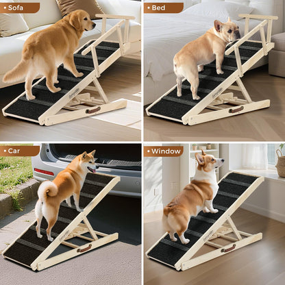 Adjustable Wooden Pet Ramp with Non-Slip Carpet Surface