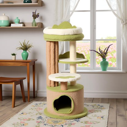 90.5" Tall Cat Tree Tower with Condo, Plush Platforms & Scratching Board