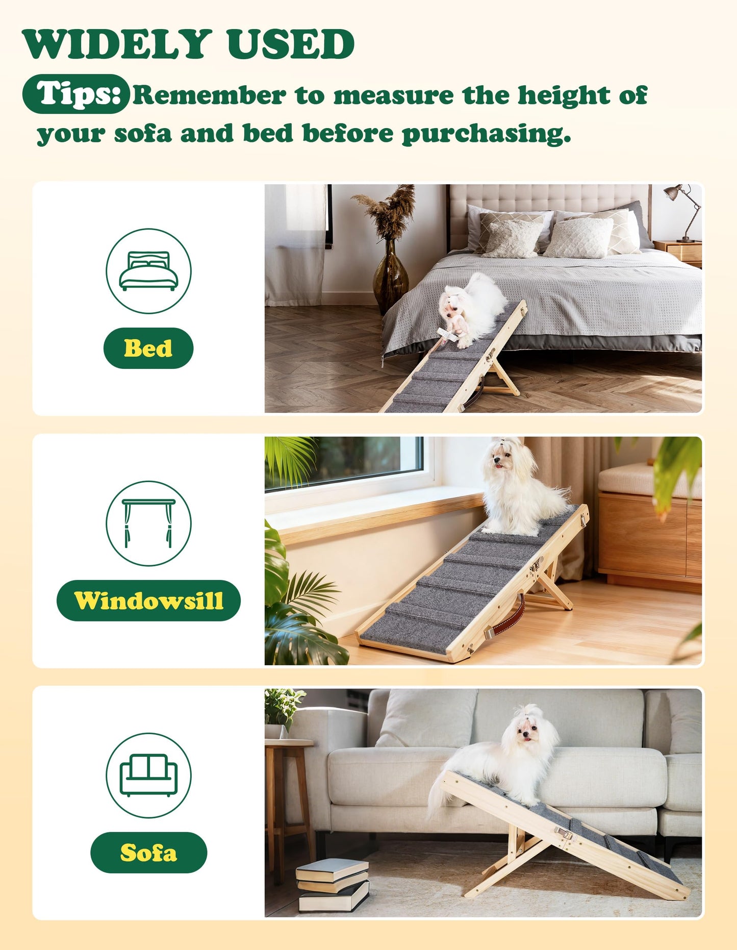 Foldable Adjustable Dog Ramp with Non-Slip Carpet for Couch