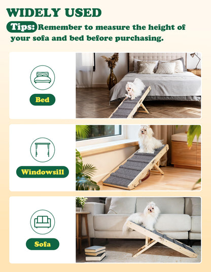 Foldable Adjustable Dog Ramp with Non-Slip Carpet for Couch
