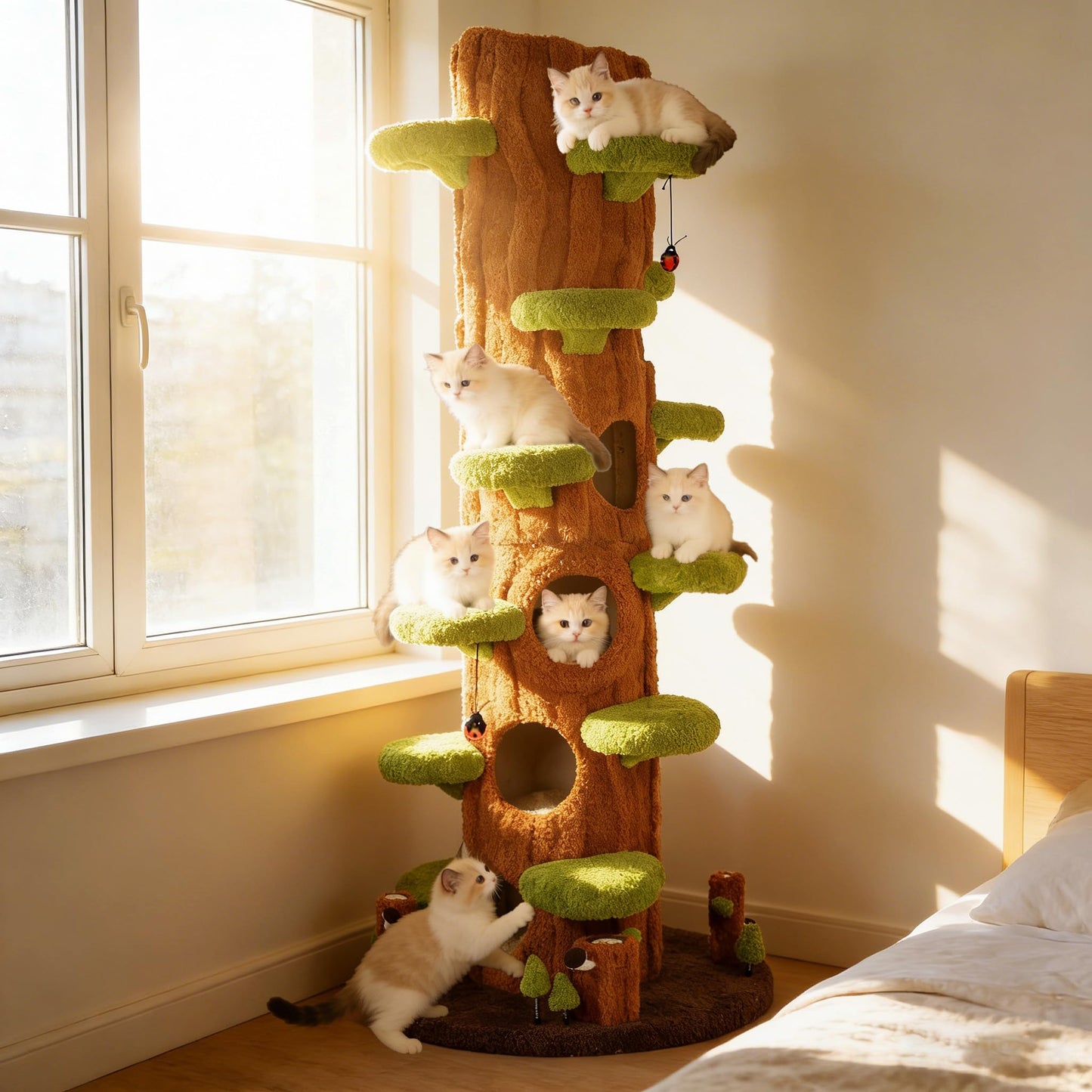 Luxury Multi-Level Cat Tree Tower with Solid Wood Condo & Scratching Posts