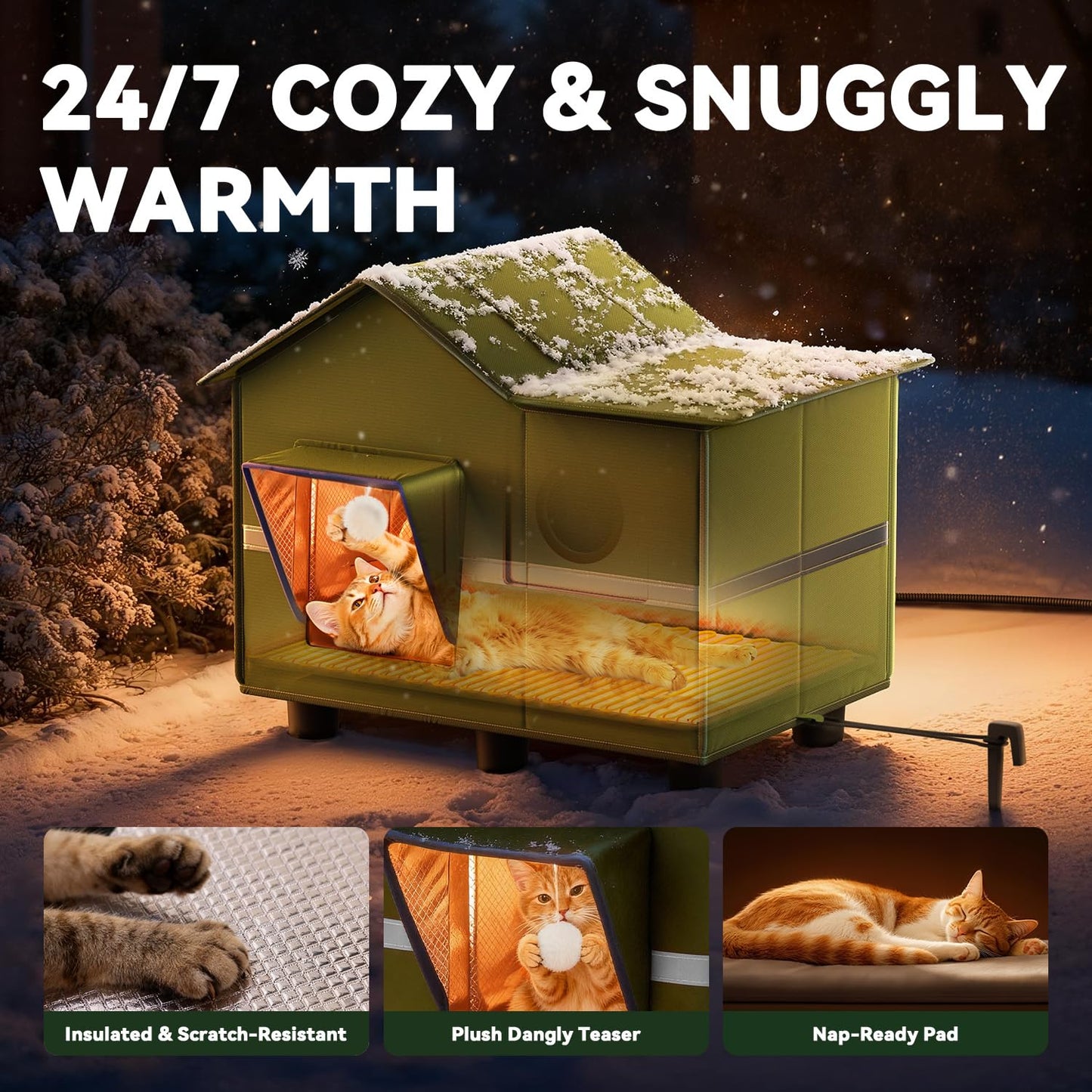Heated Outdoor Cat Shelter with Roof Window & Weatherproof Design