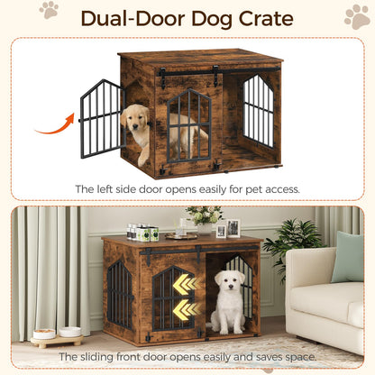 31.5" Farmhouse Wooden Dog Crate Furniture with Sliding Barn Door