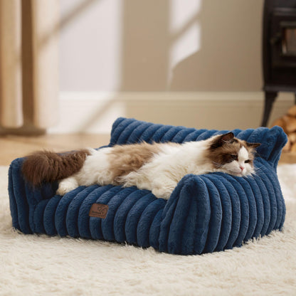 Bedsure Cute Pet Couch - Fluffy Cat Sofa with Premium Soft Corduroy Fleece, Fuzzy Pet Couch Bed with Removable Washable Cover, Supportive Cat Chair