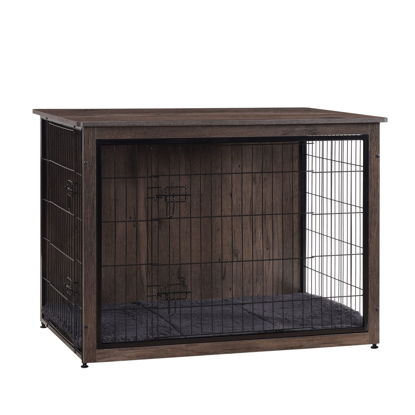 Wooden Dog Crate Furniture with Cushion & Double Doors