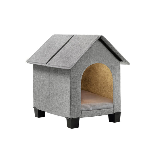 Elevated Foldable Dog House with Removable Plush Mat