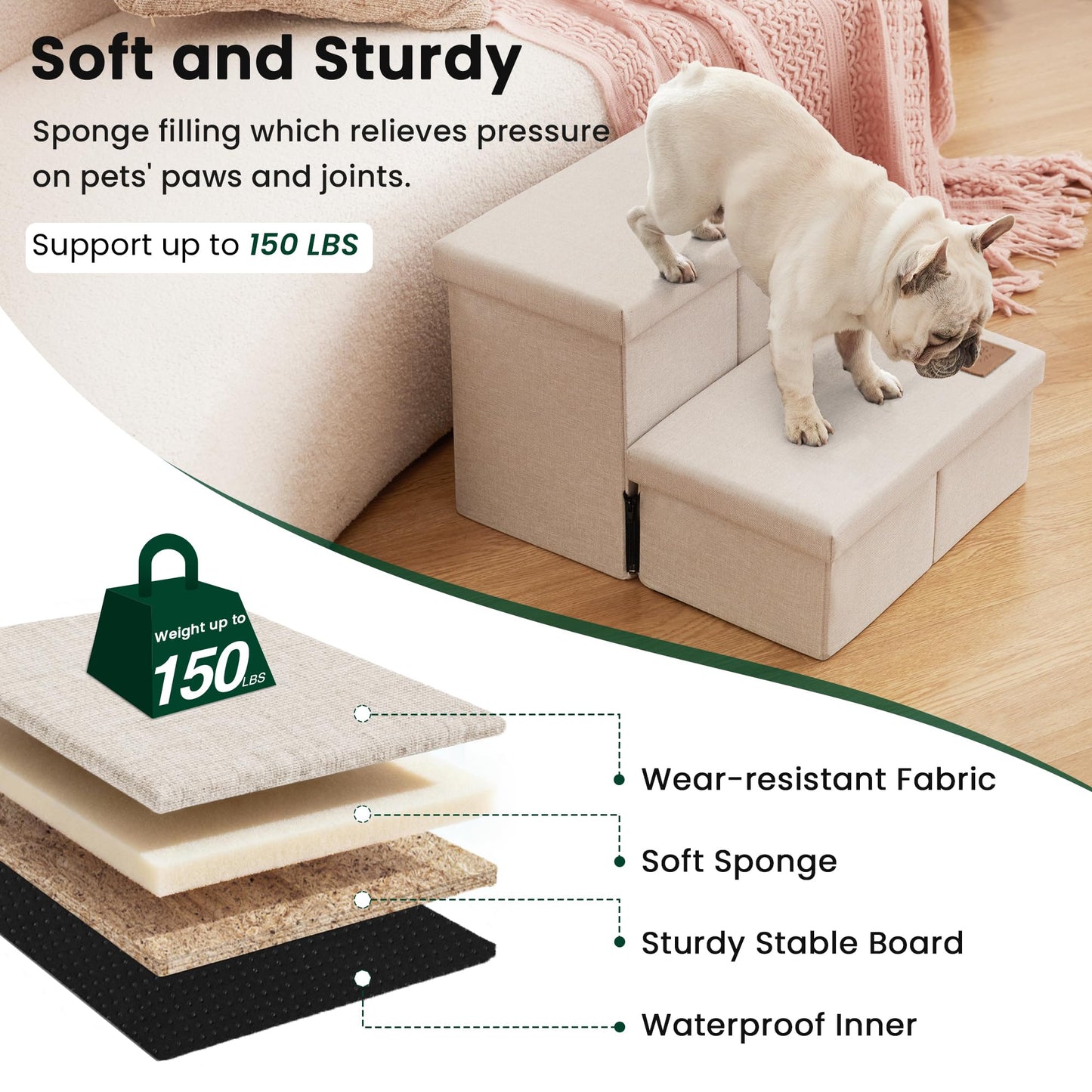 Foldable 3-Step Pet Ramp with Storage & Adjustable Height