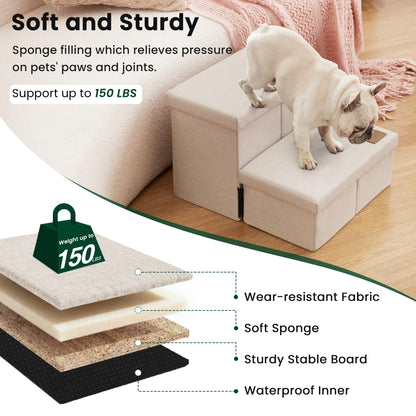 Foldable 3-Step Pet Ramp with Storage & Adjustable Height