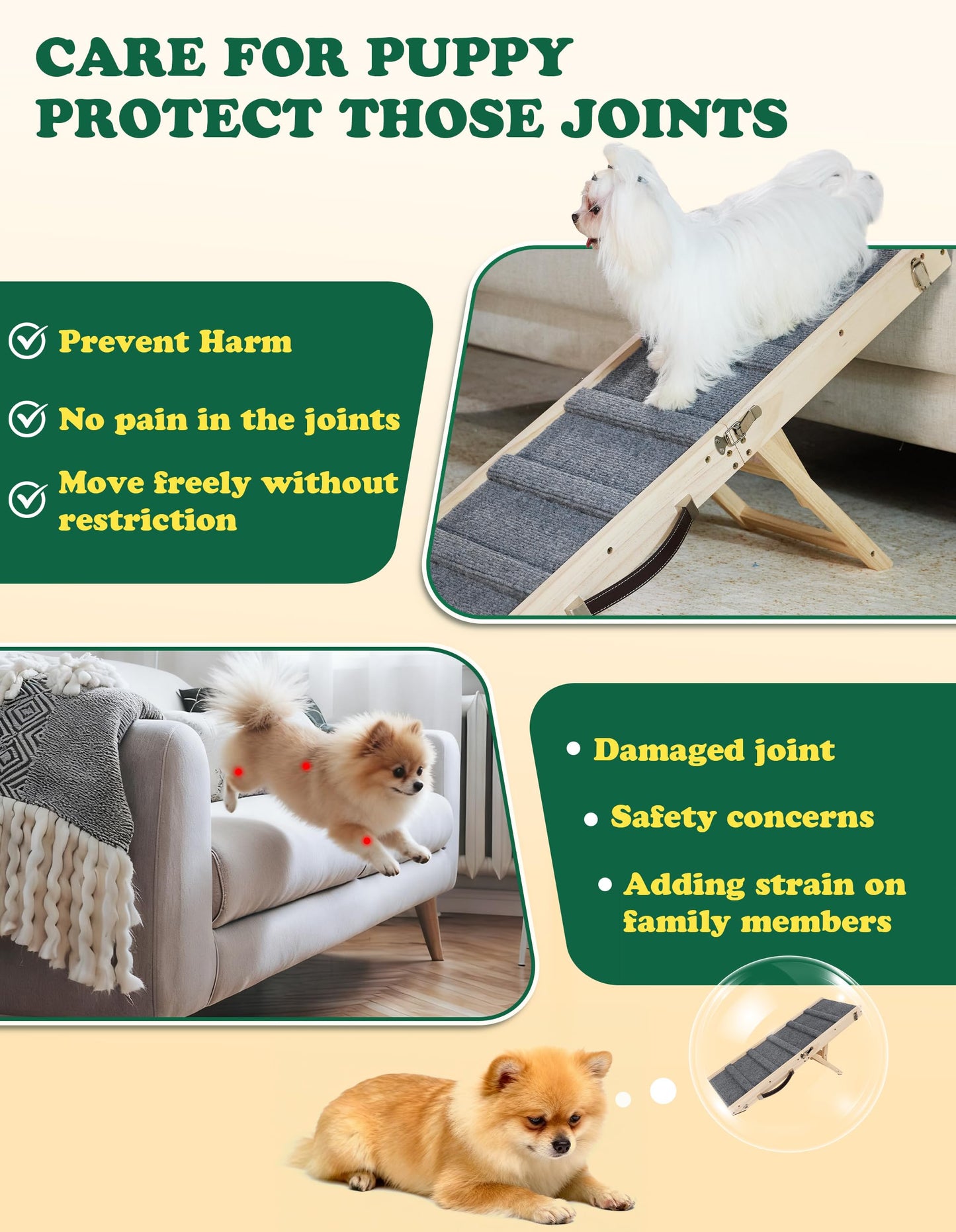 Foldable Adjustable Dog Ramp with Non-Slip Carpet for Couch