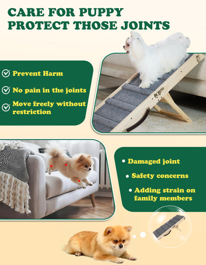 Foldable Adjustable Dog Ramp with Non-Slip Carpet for Couch