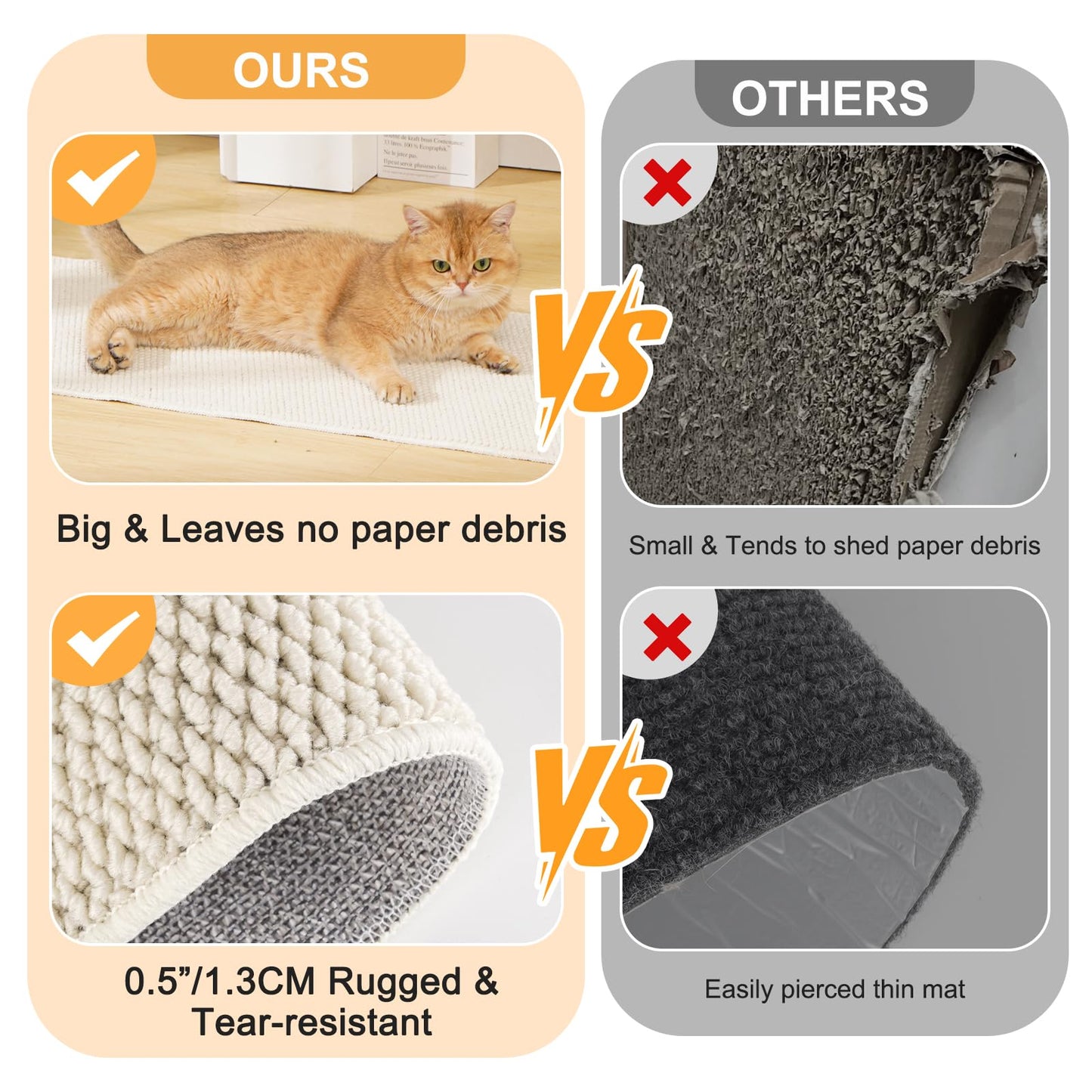 6.6 ft Cat Wall Scratching Carpet Pad for Climbing & Furniture Protection