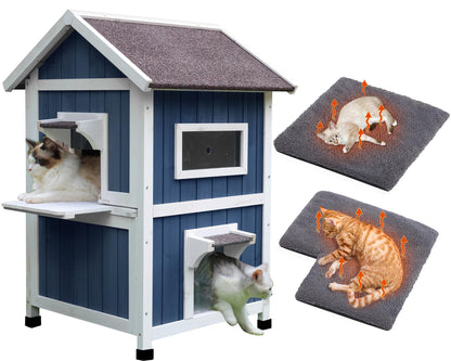 Weatherproof Outdoor Cat House with Escape Door & Wooden Shelter