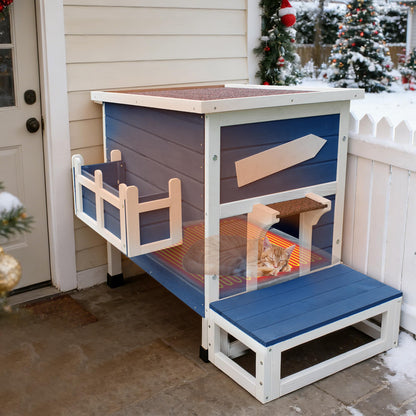 Weatherproof Outdoor Cat House with Escape Door & Wooden Shelter