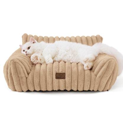 Bedsure Cute Pet Couch - Fluffy Cat Sofa with Premium Soft Corduroy Fleece, Fuzzy Pet Couch Bed with Removable Washable Cover, Supportive Cat Chair