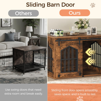 31.5" Farmhouse Wooden Dog Crate Furniture with Sliding Barn Door