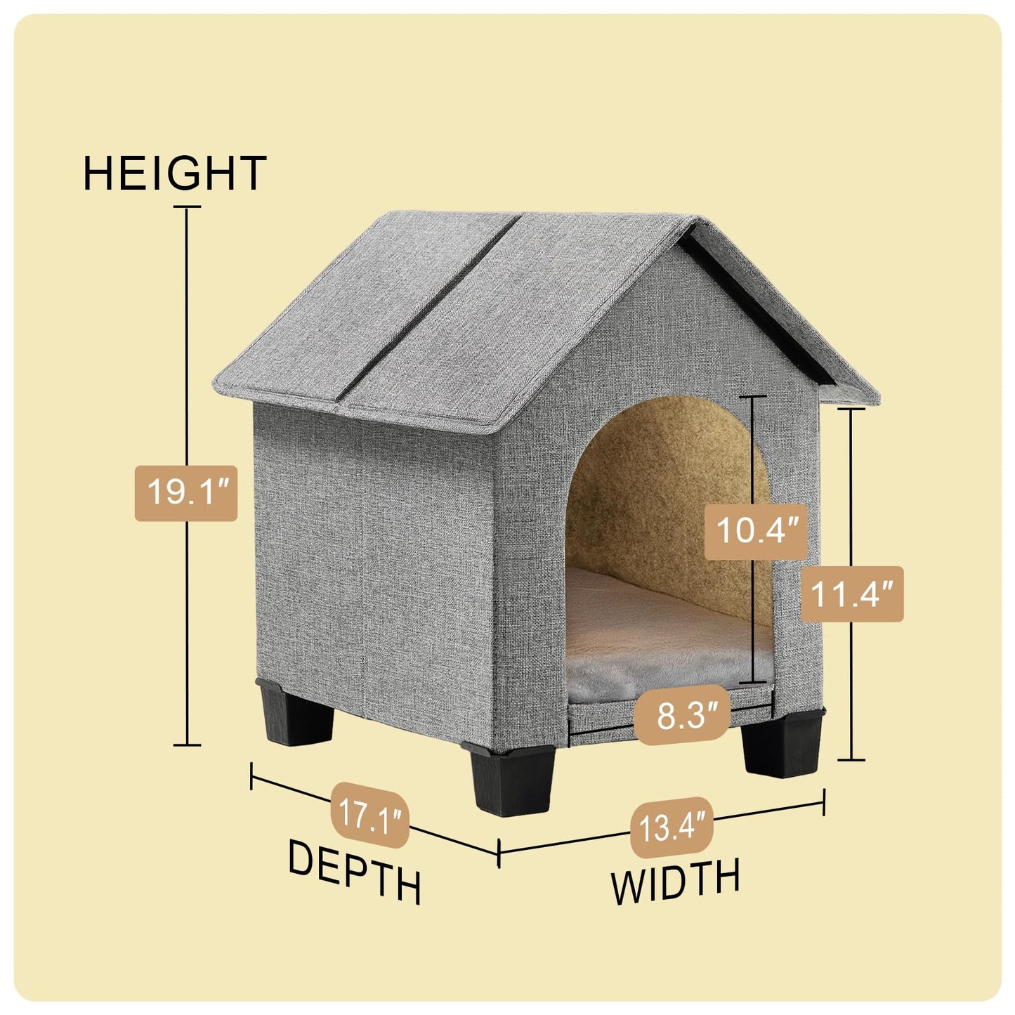 Elevated Foldable Dog House with Removable Plush Mat
