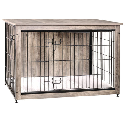Wooden Dog Crate Furniture with Cushion & Double Doors