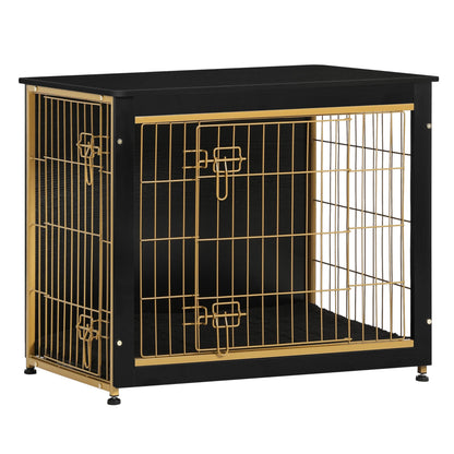 Wooden Dog Crate Furniture with Cushion & Double Doors