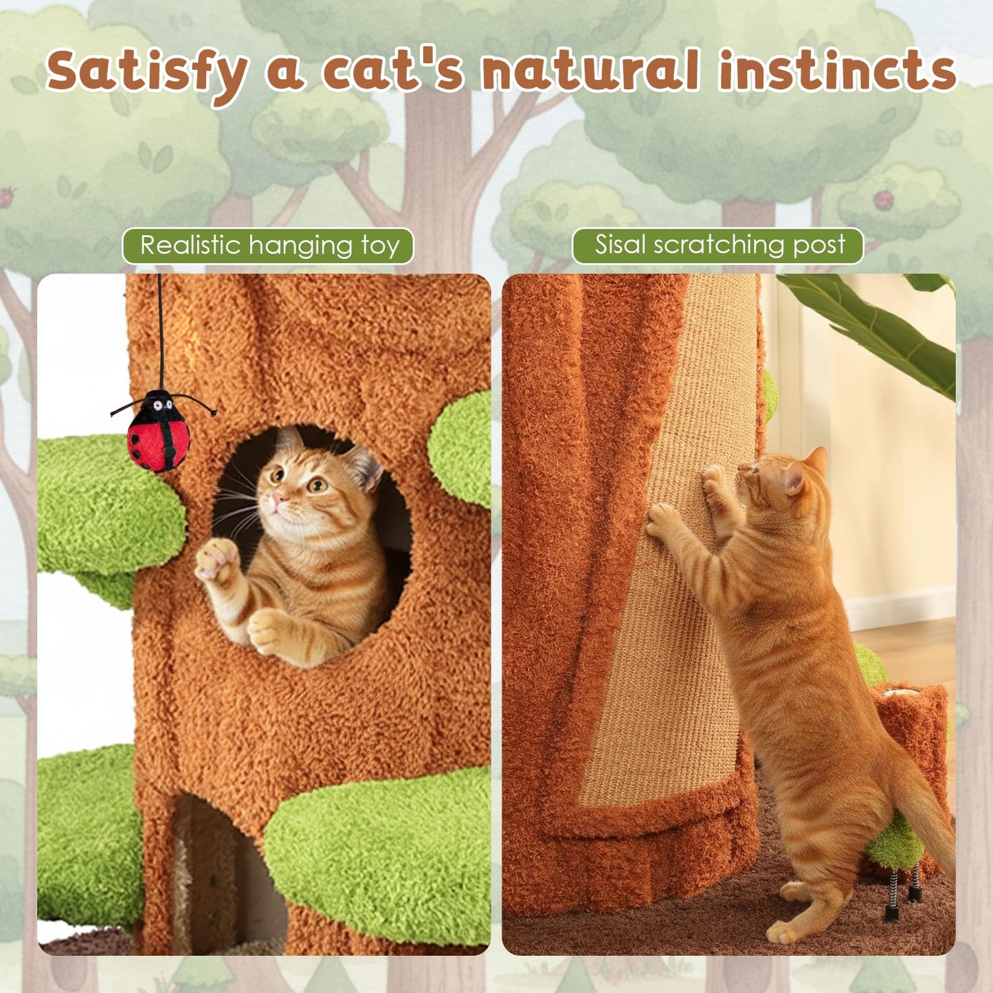 Luxury Multi-Level Cat Tree Tower with Solid Wood Condo & Scratching Posts