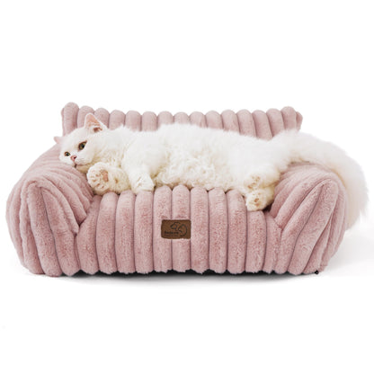Bedsure Cute Pet Couch - Fluffy Cat Sofa with Premium Soft Corduroy Fleece, Fuzzy Pet Couch Bed with Removable Washable Cover, Supportive Cat Chair
