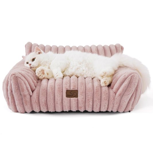 Bedsure Cute Pet Couch - Fluffy Cat Sofa with Premium Soft Corduroy Fleece, Fuzzy Pet Couch Bed with Removable Washable Cover, Supportive Cat Chair