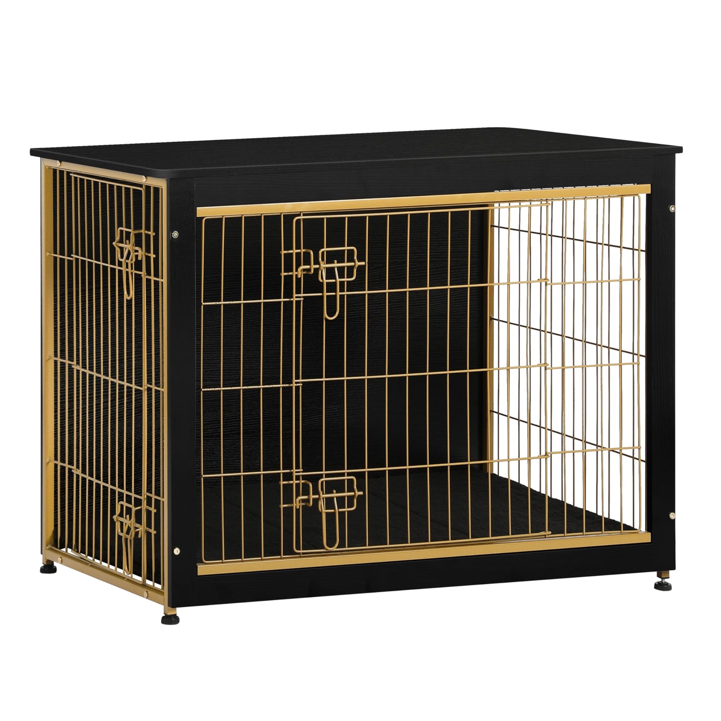 Wooden Dog Crate Furniture with Cushion & Double Doors