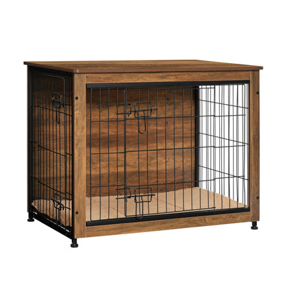 Wooden Dog Crate Furniture with Cushion & Double Doors