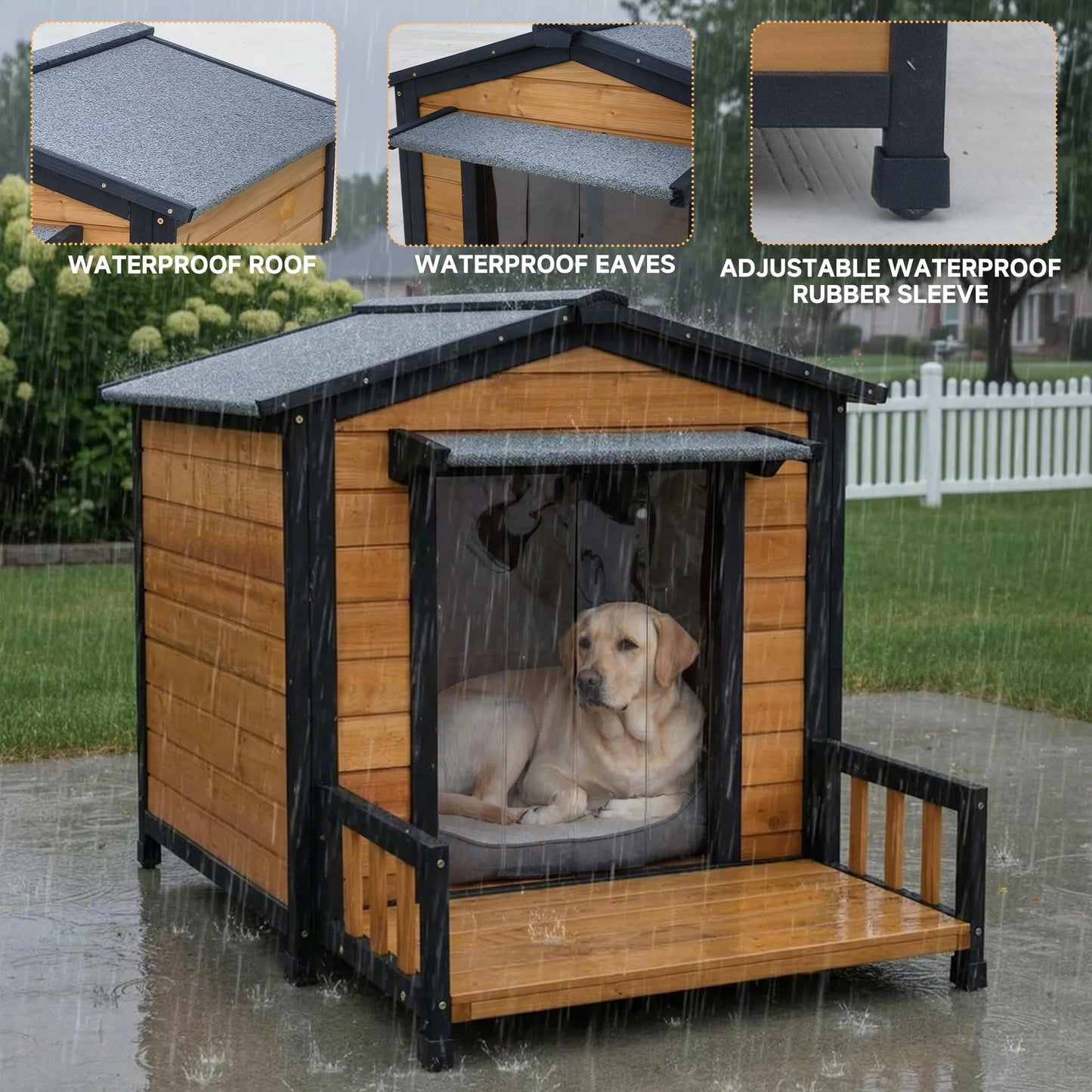 Large Insulated Wooden Dog House with Elevated Floor & Roof