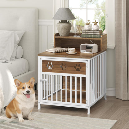 Two-Tier Wooden Dog Crate Furniture End Table for Small Dogs
