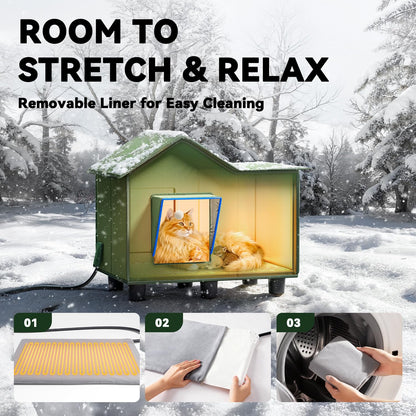 Heated Outdoor Cat Shelter with Roof Window & Weatherproof Design