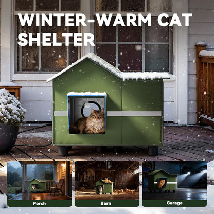 Heated Outdoor Cat Shelter with Roof Window & Weatherproof Design