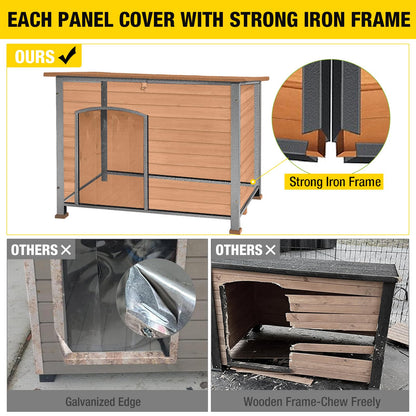 Weatherproof Wooden Dog House with Raised Feet & Iron Frame