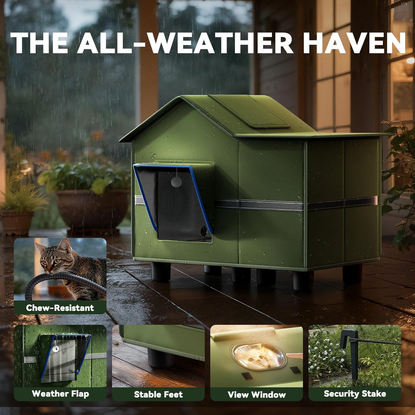 Heated Outdoor Cat Shelter with Roof Window & Weatherproof Design