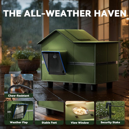 Heated Outdoor Cat Shelter with Roof Window & Weatherproof Design